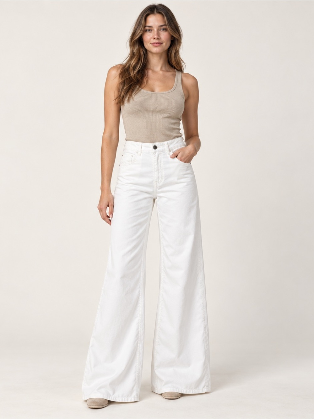 Caractere Milano White Wide Leg Stretch Denim Jeans High Rise Made in Italy 26